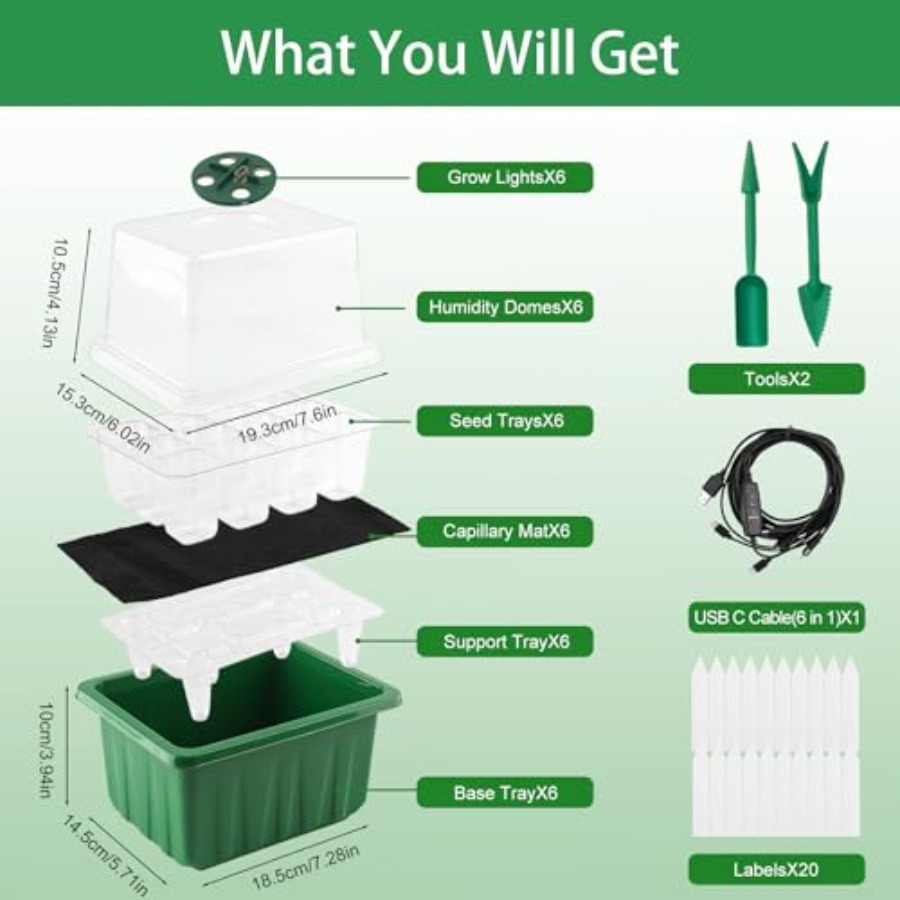 صينية بذور مع إضاءة، 6 قطع، طق - مراجعة Humidity Dome Kit وسعره