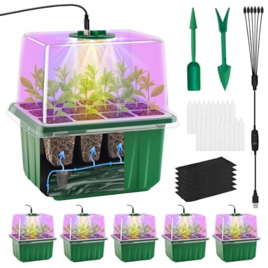 صينية بذور مع إضاءة، 6 قطع، طق - مراجعة Humidity Dome Kit وسعره