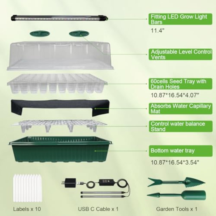 صينية بذور مع إضاءة نمو 60 خلي - مراجعة Humidity Dome Kit وسعره